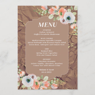 Herbstliche Blumige Hochzeitsmenü Menükarte