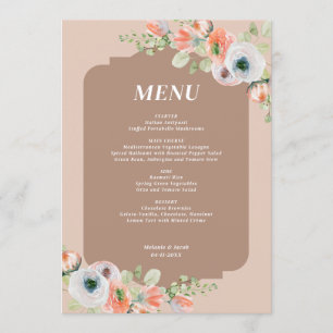 Herbstliche Blumige Hochzeitsmenü Menükarte