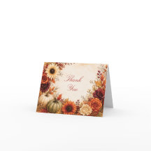 Herbstliche Blumige Kürbis-Dankeskarten