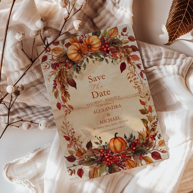 Herbstliche Blumige Kürbis-Rustikale Hochzeit Save The Date (Von Creator hochgeladen)