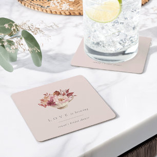 Herbstliche Blumige Teetasse - Liebe ist im Anflug Rechteckiger Pappuntersetzer