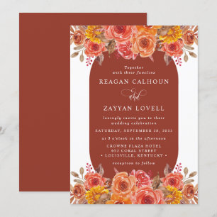 Herbstliche Blumige Terrakotta-Aquarell-Hochzeit Einladung