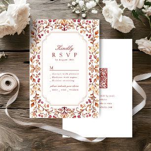 Herbstliche botanische Blumen-Hochzeit mit QR-Code RSVP Karte