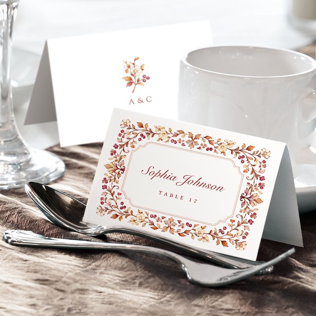 Herbstliche botanische florale klappbare Platzkart Tischnummer (Fall Vintage Botanical Floral Foldable Place Card)