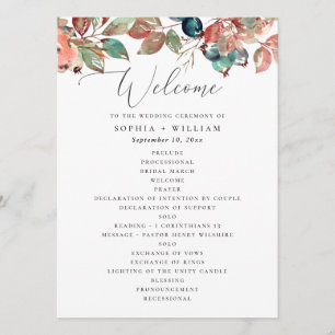 Herbstliche botanische Hochzeit Aquarell-Beerenb Programm