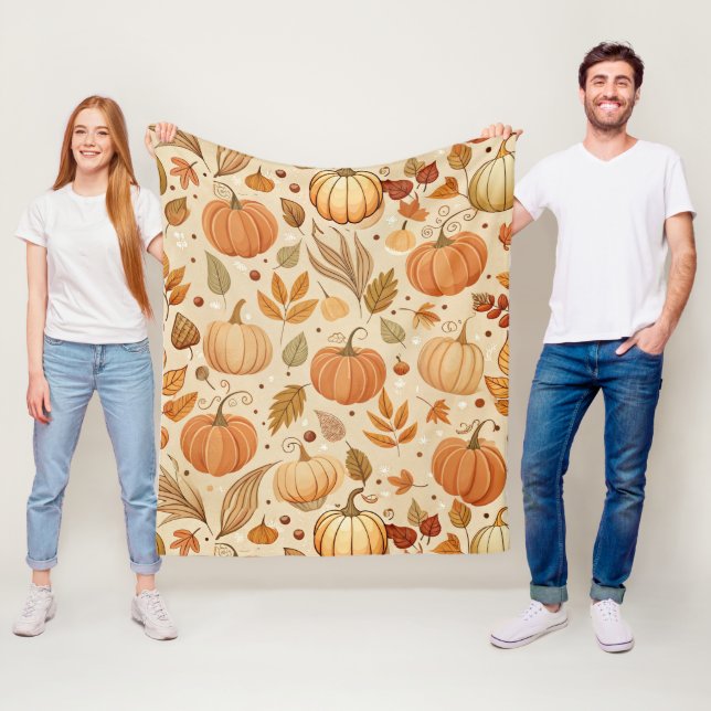 Herbstliche botanische Kürbisranke Muster Fleecedecke (Beispiel)