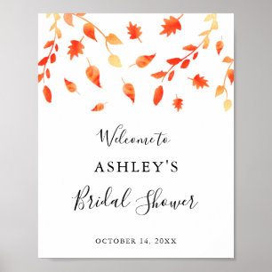 Herbstliche Bridal Shower mit Wasserfarblättern Poster