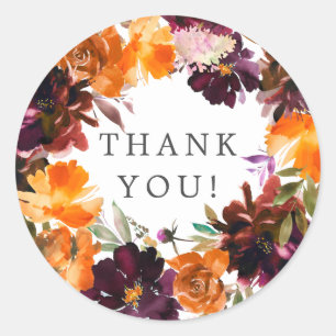 Herbstliche Burgunder- und Orangen-Blumen-Brautpar Runder Aufkleber