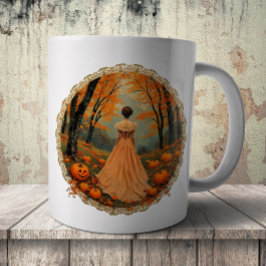 Herbstliche Dame im Kürbisfeldspitzenmuster Kaffeetasse