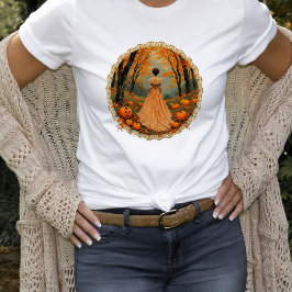 Herbstliche Dame im Kürbisfeldspitzenmuster T-Shirt