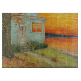 Herbstliche Dämmerung Poetisches Landhaus am See Schneidebrett