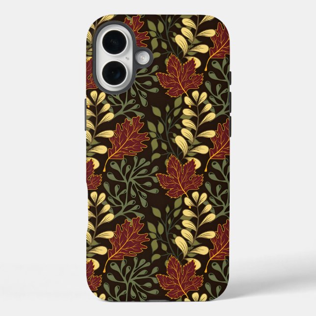 Herbstliche Eichenlaubmuster in Bordeauxrot und Ge Case-Mate iPhone Hülle (Rückseite)