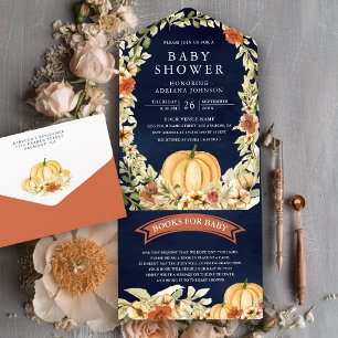 Herbstliche Erdtöne Florale Kürbis Navy Baby Showe All In One Einladung