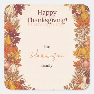 Herbstliche Erntedank-Grüße zum Thanksgiving Quadratischer Aufkleber