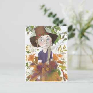 Herbstliche Farm Girl mit Blume Art Card Postkarte