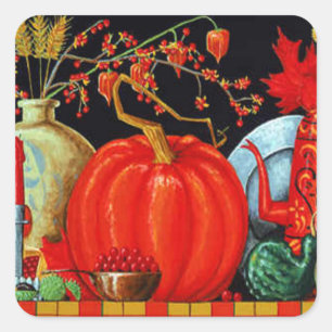 Herbstliche Festdekoration Antiquitätenmalerei Kür Quadratischer Aufkleber