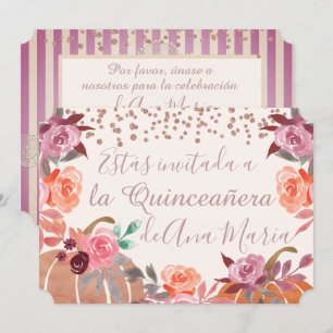 Herbstliche Floral de Borgoña Quinceanera Feier Einladung