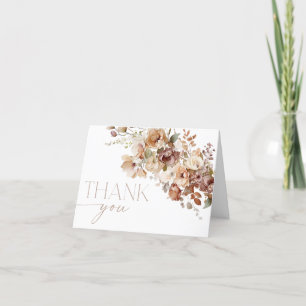 Herbstliche florale braune tanfarbene Boho-Blumen  Dankeskarte