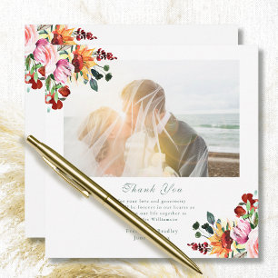 Herbstliche Florale Burgunder-Hochzeit-Dankeskarte Einladung