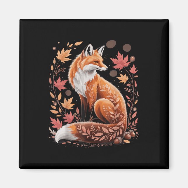 Herbstliche Florale Fuchs Fall Boho Tier Natur Lie Magnet (Vorne)