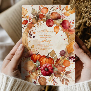 Herbstliche Florale Kürbis-Hochzeitsschrift Einladung