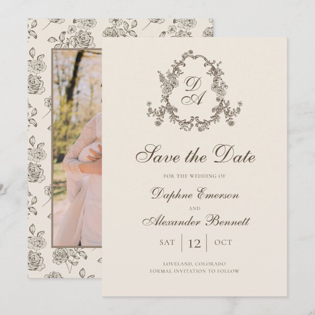 Herbstliche Florale Monogramm-Foto Save The Date (Vorne/Hinten)