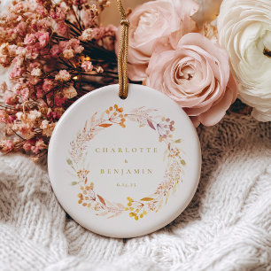 Herbstliche Florale Wasserfarbe-Kranz Boho Persona Keramik Ornament