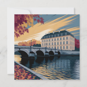 Herbstliche Flussufer-Europastadt-Illustrationskun Feiertagskarte
