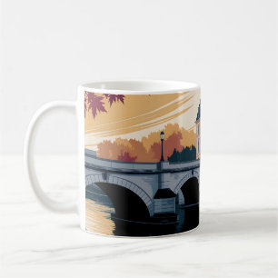 Herbstliche Flussufer-Europastadt-Illustrationskun Kaffeetasse