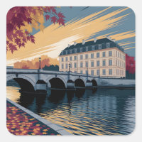Herbstliche Flussufer-Europastadt-Illustrationskun