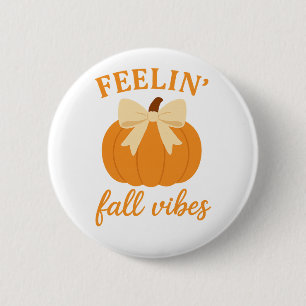 Herbstliche Gefühle Cute Kürbis mit Schleife Herbs Button