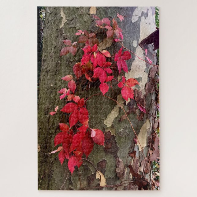Herbstliche Gefühle, rote Blätter auf einem Baum - Puzzle (Vertikal)