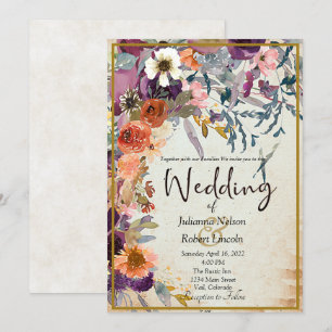 Herbstliche gemischte Aquarell-Blumen-Hochzeitsein Einladung
