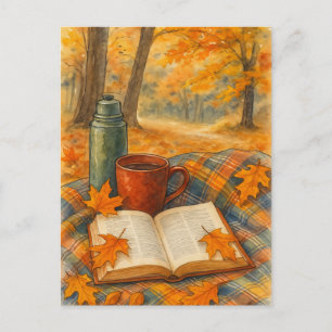 Herbstliche gemütliche Herbstkarte und Kaffeekarte Postkarte