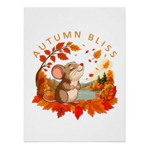 Herbstliche Glückseligkeit Süße Maus Herbst Wandku Poster