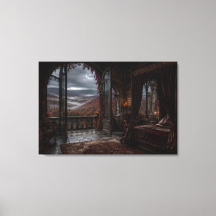 Herbstliche gotische Baldachin-Schlafzimmer-Leinwa Leinwanddruck