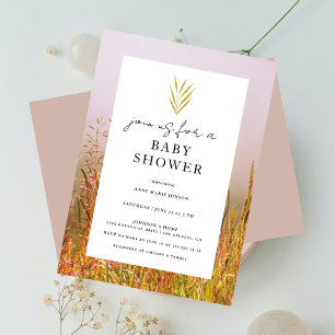 Herbstliche Grüne Wiese Elegante Baby Shower im He Einladung