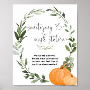 Herbstliche Grünpflanzen-Kürbis-Desinfektionsmaske Poster