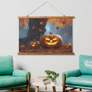 Herbstliche Grusel-Vibes Wandteppich Mit Holzrahmen