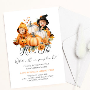 Herbstliche Halloween Pumpkin Baby Gender Reveal Einladung