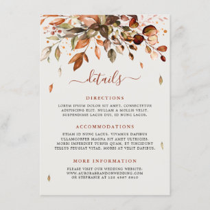 Herbstliche Herbstblätter Rustikale Landhochzeitsd Begleitkarte