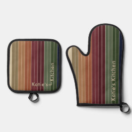 Herbstliche Herbstfarben gestreift modern Ofenhandschuh & Topflappen-Set