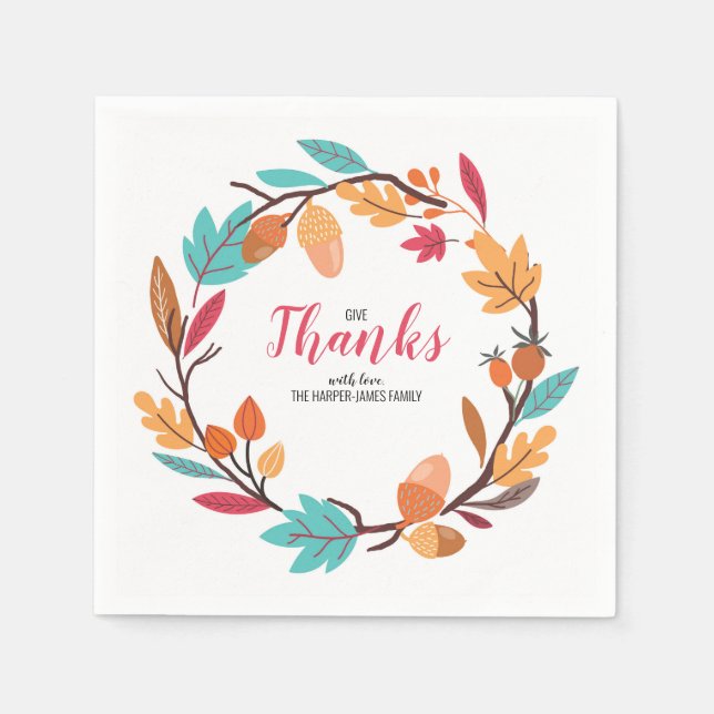 Herbstliche Herbstlaub und Nüsse Erntedank Abendes Serviette (Vorderseite)