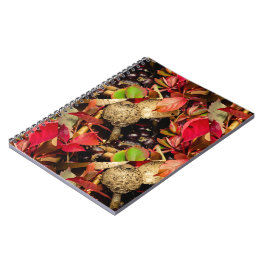 Herbstliche Herbstlaube, Kastanien, Pilze Foto Notizblock