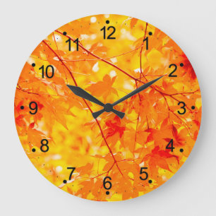 Herbstliche Herbstlaube Orange Große Wanduhr