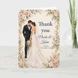 Herbstliche Hochzeit Blumenpaar Dankeskarte