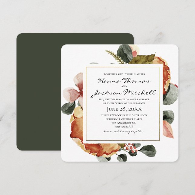 Herbstliche Hochzeit der Wasserfarben Einladung (Vorne/Hinten)