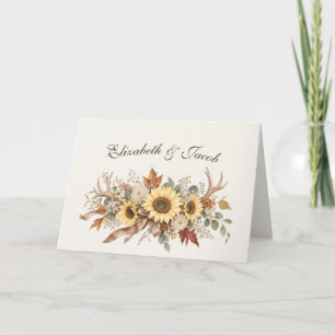 Herbstliche Hochzeit Hirschgeweihe und Sonnenblume Karte