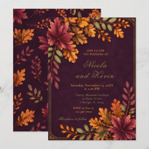 Herbstliche Hochzeit in Tiefem Pflaume Einladung