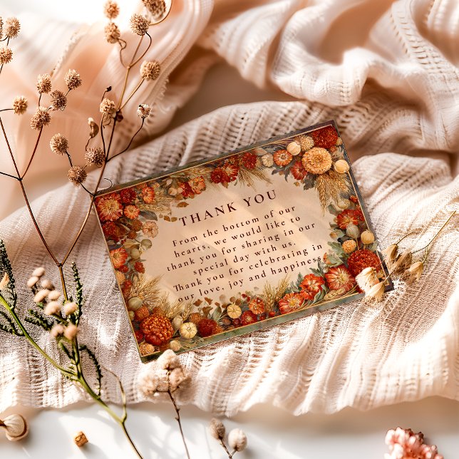 Herbstliche Hochzeit mit Blumensträußen Dankeskarte (Von Creator hochgeladen)